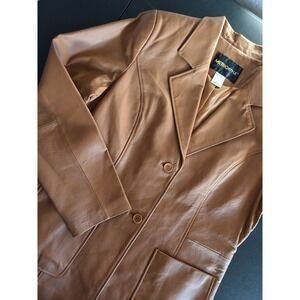 Metro Style 10 Genuine Leather Button up Jacket Midi Patch Pockets Boho Chic VTG